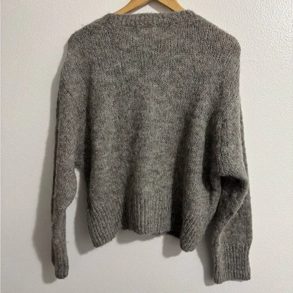H&M Womens Oversized Wool-Alpaca Blend Cropped Sweater Small Gray Dolman Sleeves - Picture 3 of 4